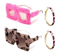 GTYHH 2 Pares De Gafas De Sol De Montura Grande Y 1 Par De Aretes De Leopardo Rosa, Gafas De Sol De Moda De Estilo Europeo Y Americano, Decoraciones para Fotos De Fiesta.
