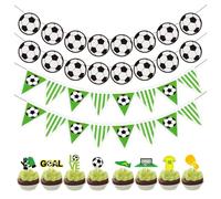 GTYHH 2 Piezas De Banderas De Fútbol, 2 Piezas De Banderas De Banderines, 8 Piezas De Insertos De Tarjetas De Fútbol, Diseño De Cumpleaños para Niños.