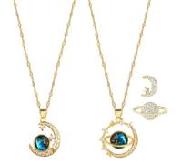 GTYHH 2 Piezas De Collar De Luna De Planeta Dorado, 1 Par De Pendientes De Luna De Planeta, Collar De Circonita Ajustable, Pendientes Exquisitos para Mujer, Joyería De Personalidad De Moda.