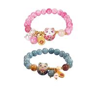 GTYHH 2 Pulseras con Amuleto De Gato De La Suerte, Pulseras De Cuentas De Gato De Cerámica, Joyas De Amuleto De La Suerte, Que Significa Buena Suerte.