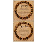 GTYHH 2 Pulseras De Piedra De Ojo De Tigre Piedra Natural Brillo Cuerda Elástica Cordón Unisex Diario Joyas De Todo Fósforo