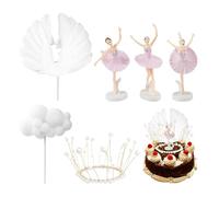 GTYHH 3 Estatuas De Adorno De Bailarina, ala De 1 Pieza, Corona De 1 Pieza, Nube De 1 Pieza, Adorno De Pastel De Cumpleaños, Adorno De Pastel De Niña, Decoraciones De Fiesta De Ballet