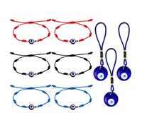 GTYHH 6 Cuerdas De Mano De Ojos Azules Y 3 Adornos del Mismo Estilo, Amuleto De La Suerte De Ojo Turco, Recuerdos De Viaje, Regalos De Amistad.
