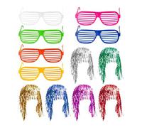 GTYHH 6 Piezas De Pelucas De Aluminio Y 6 Piezas De Gafas De Fiesta, Accesorios De Cosplay, Accesorios De Vestimenta para Fiestas, Pelucas Divertidas, Pelucas con Purpurina