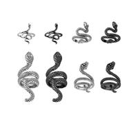 GTYHH 8 Piezas De Anillo Serpentino Retro, Anillo Único, Anillo Ajustable Abierto, Juego De Anillos Serpentinos De Cuatro Dedos, Adecuado para Mujeres(Negro, Plateado)