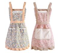 GTYHH Delantales con Estampado Floral De 2 Piezas, Delantales De Cocina Casera, Delantales Antigrasa, Delantales con Bolsillos, Lindos Delantales