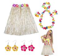 GTYHH Juego De Guirnaldas De Falda De Pasto De 5 Piezas De 80 Cm, 2 Pares De Aretes De Flores Acrílicas, Falda De Pasto De Vacaciones Hawaianas, Aretes Bohemios, Decoración De Viajes Junto Al Mar.