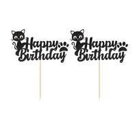 GTYHH Tarjeta De Cumpleaños De Gato, Tarjeta De Gato Negro, Tarjeta De Feliz Cumpleaños para Gato, Tarjeta De Decoración De Pastel De Pata, Suministros para Fiestas Temáticas De Mascotas, 2 Uds.