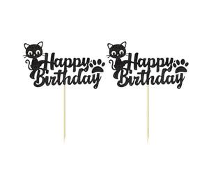 GTYHH Tarjeta De Cumpleaños De Gato, Tarjeta De Gato Negro, Tarjeta De Feliz Cumpleaños para Gato, Tarjeta De Decoración De Pastel De Pata, Suministros para Fiestas Temáticas De Mascotas, 2 Uds.