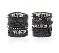 GTYHH Un Juego De 2 Juegos De Pulseras De Cuero con Calaveras-Joyas De Cuero Tejido Negro - Regalos Punk para Niños Y Niñas, Metal