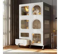 Gtzly Casa para Gatos con Caja de Arena for Gatos, Recintos for Gatos con Ruedas, Caja for Gatitos for Interiores, Parque for Gatos Desmontable Semicerrado ( Color : Gris , Size : 105*46*75cm/41*18*29