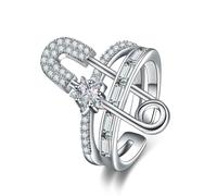 Gu Feng Anillo abierto de doble pasador de imitación de circón con personalidad de circón