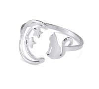 Gu Feng Anillo de gato de estrella de luna creciente para mujer Acero inoxidable Moda Lindo Animal Abierto Anillos de Dedo Regalo