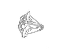 Gu Feng Anillo de nudo de bruja Anillo de acero inoxidable de protección de amuleto de brujería de color dorado Anillos de dedo Wiccan Cruz Celta Nudo Joyería
