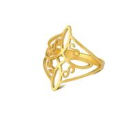 Gu Feng Anillo de nudo de bruja Anillo de acero inoxidable de protección de amuleto de brujería de color dorado Anillos de dedo Wiccan Cruz Celta Nudo Joyería