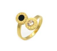 Gu Feng Personalidad Clásica Doble Cabeza Redonda Número Romano, Circonita Blanca, Ónix Anillo Abierto