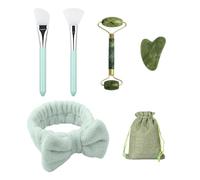 Gua Sha - Juego de 6 piezas de masaje facial de jade para el cuidado de la piel, rodillo facial, herramienta de belleza y cuidado de la piel, masajeador, fácil de llevar (verde)