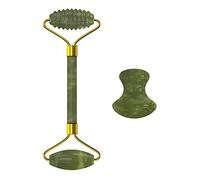Gua Sha Masaje 2 en 1 Masaje Roller Seta Herramienta de Gua Sha para Masaje de Cara Cuidado de la piel 100% Natural Jade Stone Roller Massager Set-Piedra verde - CLM