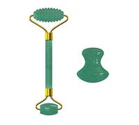 Gua Sha Masaje 2 en 1 Masaje Roller Seta Herramienta de Gua Sha para Masaje de Cara Cuidado de la piel 100% Natural Jade Stone Roller Massager Set-Aventurine-clm