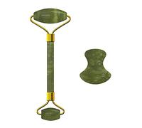 Gua Sha Masaje 2 en 1 Masaje Roller Seta Herramienta de Gua Sha para Masaje de Cara Cuidado de la piel 100% Natural Jade Stone Roller Massager Set-Piedra verde-PLM