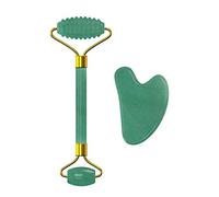 Gua Sha Masaje Juego de rodillos de cara Masaje facial Natural Jade Roller Gouache Scraper Set Aventurine Stone Face Lift Roller Masajeador-2 en 1 Set CIA