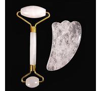Gua Sha Masaje Luz rosa rosa cuarzo jade rodillo adelgazante masajeador facial masaje de cristal rodillo de cristal piedra raspador de piedra natural Guasha Set-3