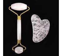 Gua Sha Masaje Luz rosa rosa cuarzo jade rodillo adelgazante masajeador facial masaje de cristal rodillo de cristal piedra raspador de piedra natural Guasha Set-2