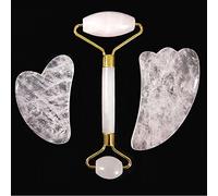 Gua Sha Masaje Luz rosa rosa cuarzo jade rodillo adelgazante masajeador facial masaje de cristal rodillo de cristal piedra raspador de piedra natural Guasha Set-1