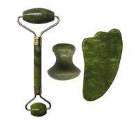 Gua Sha Masaje Masaje facial Rodillo verde Naturaleza Jade Rodillo Doble cabezas Jade Stone Face Lift Tool New Slimming Face Massager Beauty Care Set-No.12