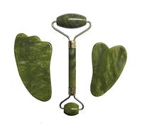 Gua Sha Masaje Masaje facial Rodillo verde Naturaleza Jade Rodillo Doble cabezas Jade Stone Face Lift Tool New Slimming Face Massager Beauty Care Set-No.9