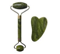 Gua Sha Masaje Masaje facial Rodillo verde Naturaleza Jade Rodillo Doble cabezas Jade Stone Face Lift Tool New Slimming Face Massager Beauty Care Set-No.5