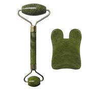 Gua Sha Masaje Masaje facial Rodillo verde Naturaleza Jade Rodillo Doble cabezas Jade Stone Face Lift Tool New Slimming Face Massager Beauty Care Set-No.6