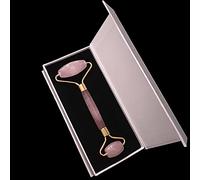 Gua Sha Masaje Rodillo de cuarzo de color natural Rodillo de jade auténtico con caja de piedra Masajeador de cara antienvejecimiento adelgazante y shap Skin-rodillo de rosa con caja