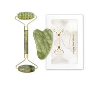 Gua Sha masajeadores faciales Roller, 2Pcs Jade Roller & Gua Sha Massagge Tool, Masaje Facial y Corporal, Relajante