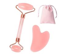 Gua Sha - Rodillo de cuarzo rosa y piedra para masaje facial, incluye rodillo facial de cuarzo rosa para mejorar las líneas finas y relajar los músculos del cuerpo