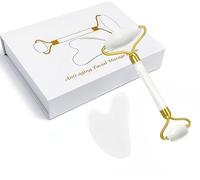 Gua Sha Tool Guasha Herramienta de masaje 100% natural piedra de jade para el cuidado de la cara, alivia las arrugas, tratamiento de hinchazón de ojos, spa de espalda (rodillo blanco y guasha)