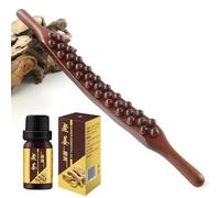 Gua Sha Wooden Therapy Stick + aceite de masaje, palo de raspado completo de madera, palillos de masaje, rodillo de masaje, 37 cuentas para espalda, estoma, hombro (A)