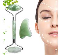 Gua Sha y Rodillo de Jade Roller Facial, Rodillo Facial de Cara Verde Natural Piedra Gua Sha Facial Adecuado para Relajación de Cara Los Ojos Piel del Cuello Eliminar la Hinchazón y Las Arrugas
