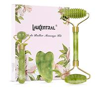 Gua Sha y Rodillo natural de Jade, Masajeador Facial de Cuarzo verde para Anti Arrugas, Masaje contra el Envejecimiento