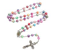 Guaber Collar con colgante de rosario de cerámica suave y colorido para mujeres y hombres, suministros de regalo para rezar, collar de rosario