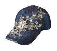 Guaber Gorra de béisbol transpirable con bordado de flores para mujer, gorras ajustables para deportes al aire libre, viajes, fitness, entrenamiento, vintage, gorras vintage para hombres, azul marino