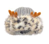 Guaber Gorro peludo de cuerno de ciervo de felpa para adultos y adolescentes, tejiendo sin alas, para clima frío, invierno, cálido, para exteriores, gorras peludas, gris, Talla única