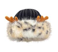 Guaber Gorro peludo de cuerno de ciervo de felpa para adultos y adolescentes, tejiendo sin alas, para clima frío, invierno, cálido, para exteriores, gorras peludas, Negro, Talla única
