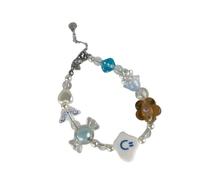 Guaber Pulsera De Cuentas Corazón Flores Ubicado Ajustable Joya Colorida Regalo para Amigos Familia Cumpleaños Lindo Flower and Heart Beaded