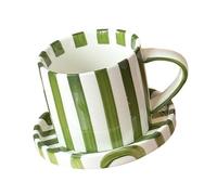 Guaber Tazas y platillos de cerámica resistentes de 5 pulgadas, fáciles y multiusos, estilo de vida ocupado, tazas de cerámica a rayas