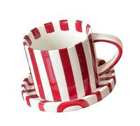 Guaber Tazas y platillos de cerámica resistentes de 5 pulgadas, fáciles y multiusos, estilo de vida ocupado, tazas de cerámica a rayas