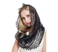 Guaber Velos de capillas de poliéster ligero, delicado pañuelo de encaje, elegante bufanda de encaje para cristianos y mujeres que asisten a misa, velo católico, Negro 2, Talla única