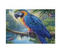Guacamayo Azul y Oro de Selva Tropical Puzzles 300 Piezas Estera Portátil Fauna Silvestre Rompecabezas para Adultos Desafío Intelectual Aliviar Estrés Decoración Hogar 3D 300 PCS