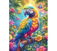 Guacamayo en un Jardín de Flores Tropicales Rompecabezas 1000 Piezas Cartón Para Adultos Planta de Vida Silvestre Estimulación Cognitiva Mejora Coordinación Ojo-Mano Actividad Compartir Familia 1000 P