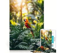 Guacamayo Escarlata en un Entorno de Selva exuberante Rompecabezas de 1000 Piezas para Adolescentes Juguete de lógica sólida Diversión Tranquila Corte de precisión Regalo increíble (38x52cm)